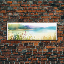 Carregar imagem no visualizador da galeria, Abstract Nature Wall Art Print, Wildflowers, Lake, River, Watercolor Art, Large Canvas Art Print, Panoramic, Wall Art, Canvas Print