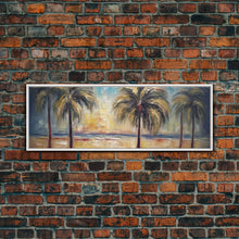 Carregar imagem no visualizador da galeria, Abstract Beach Canvas Art Print, Sunset, Coconut Trees, Textured Abstract Print, Canvas Wall Art Beach, Panoramic, Wall Art, Canvas Print