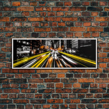 Load image into Gallery viewer, Long Exposure City Street Lights Wall Art, Urban Art Print, Night In The City, Streaks Of Light, Panoramic, Wall Art, Canvas Print