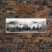 Carregar imagem no visualizador da galeria, Abstract City Art, Cityscape Wall Art, City Skyline Wall Art, Black And White Urban Art Print, Wall Decor, Panoramic, Wall Art, Canvas Print