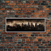 Cargar imagen en el visor de la galería, City Skyline Grunge Wall Art Canvas Print, City Art, Dark Urban Art, Large Urban Art Print, Wall Decor, Panoramic, Wall Art, Canvas Print