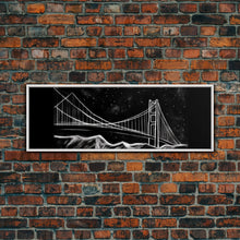 Load image into Gallery viewer, Black And White Suspension Bridge Canvas Print, Large Urban Art Print, Line Art, Chalk Wall Decor, Panoramic, Wall Art, Canvas Print