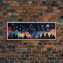Carregar imagem no visualizador da galeria, Abstract Forest Art, Dark Forest Art, Autumn Canvas Print, Starry Night Sky, Framed Canvas Print, Panoramic, Wall Art, Canvas Print