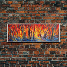 Carregar imagem no visualizador da galeria, Flames In The Woods Canvas Art Print, Forest Fire, Red Flame, Wall Decor, Framed Large Canvas Print, Panoramic, Wall Art, Canvas Print