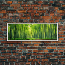 Load image into Gallery viewer, Beautiful Photographic Panoramic of Arashiyama Bamboo Grove Kyoto Japan, Framed Canvas Print, Landscape Photography, Landmark Art