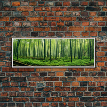 Load image into Gallery viewer, Beautiful Photographic Panoramic of Arashiyama Bamboo Grove Kyoto Japan, Framed Canvas Print, Landscape Photography, Landmark Art