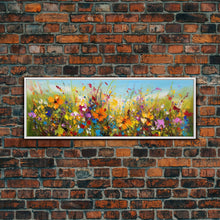 Carregar imagem no visualizador da galeria, Panoramic Wild Flower Mural Canvas Print, Framed Wall Art, Minimalist Decor, Abstract Oil Painting Of Flowers, Floral Art