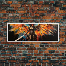 Load image into Gallery viewer, The Battle Angel, Framed Canvas Print, Game Room Art, Panoramic Painting, Panoramic Wall Art, Extra Large Wall Art