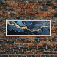 Load image into Gallery viewer, Black, Blue and Gold Marble Canvas Wall Art, Abstract Canvas Art, Panoramic Art, Large Wall Art, Marble Wall Decor, Large Canvas Modern Art