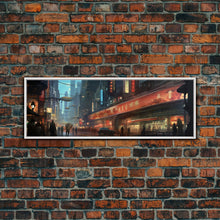 Carregar imagem no visualizador da galeria, Futuristic Cyberpunk City, Framed Canvas Print, Dystopian Art, Metropolis Painting, Unique Office Decor