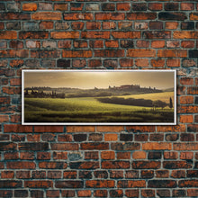Load image into Gallery viewer, Italian Countryside at Sunset, Extra Large Wall Art, Framed Panoramic Canvas Print, Framed Wall Decor