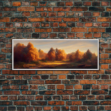 Carregar imagem no visualizador da galeria, A Forest In Autumn, Fall Decor, Extra Large Wall Art, Framed Panoramic Canvas Print, Framed Wall Decor