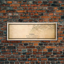 Load image into Gallery viewer, Dubai UAE Panoramic map print poster or framed canvas, Dubai map print poster canvas, Dubai city map print poster canvas, Vintage Travel Art