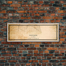 Load image into Gallery viewer, Distressed Panoramic Chicago map print poster or framed canvas, Illinois road map print poster canvas, Chicago city map print poster canvas
