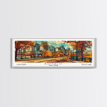 Carregar imagem no visualizador da galeria, Buffalo New York Panoramic Painting Framed Canvas Print, Mid Century Modern Art, Pop Art Style, Travel Poster, Living Room Decor