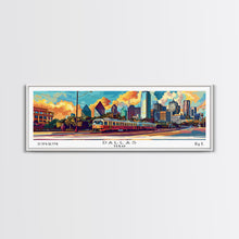 Load image into Gallery viewer, Dallas Texas Panoramic Wall Art Framed Canvas Print, Mid Century Modern Art, Pop Art Style, Travel Poster, Home Decor, Wall Hanging
