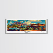 Load image into Gallery viewer, Glendale Arizona Panoramic Painting Framed Canvas Print, Mid Century Modern Art, Pop Art Style, Travel Poster, Wall Art Decor