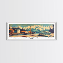 Load image into Gallery viewer, Anchorage Alaska Panoramic Painting, Mid Century Modern Framed Canvas Print, Retro Pop Art Travel Poster, Wall Art, Home Decor, Office Art