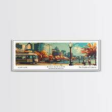 Load image into Gallery viewer, Boston Massachusetts Panoramic Wall Art, Mid Century Modern Framed Canvas Print, Retro Pop Art Travel Poster, Office Art, Living Room Decor