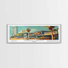 Cargar imagen en el visor de la galería, Corpus Christi Texas Panoramic Painting, Mid Century Modern Framed Canvas Print, Retro Pop Art Travel Poster, Wall Decor, Home Decor, Wall Hanging
