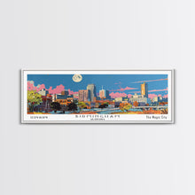 Load image into Gallery viewer, Birmingham Alabama Panoramic Painting, Mid Century Modern Framed Canvas Print, Retro Pop Art Travel Poster, Office Wall Art, City Print
