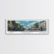 Load image into Gallery viewer, Brockton Massachusetts Panoramic Painting, Mid Century Modern Framed Canvas Print, Retro Pop Art Travel Poster, Home Decor, City Art