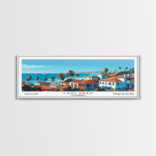 Carregar imagem no visualizador da galeria, Carlsbad California Panoramic Painting, Mid Century Modern Framed Canvas Print, Retro Pop Art Travel Poster, Living Room Wall Art, City Print