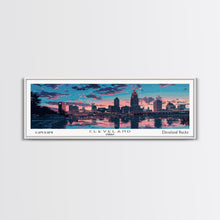 Cargar imagen en el visor de la galería, Cleveland Ohio Panoramic Painting, Mid Century Modern Framed Canvas Print, Retro Pop Art Travel Poster, City Wall Art, Office Decor