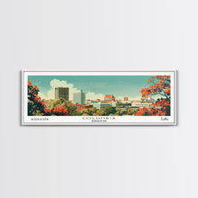 Load image into Gallery viewer, Columbia Missouri Panoramic Wall Art, Mid Century Modern Framed Canvas Print, Retro Pop Art Travel Poster, City Home Decor, Office Wall Art