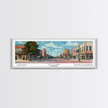 Load image into Gallery viewer, Elgin Illinois Panoramic Painting, Mid Century Modern Framed Canvas Print, Retro Pop Art Travel Poster, City Wall Art, Living Room Decor