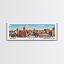 Cargar imagen en el visor de la galería, Fargo North Dakota Panoramic Painting, Mid Century Modern Framed Canvas Print, Retro Pop Art Travel Poster, City Wall Art