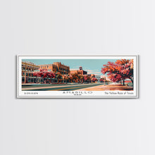 Load image into Gallery viewer, Amarillo Texas Panoramic Painting, Framed Canvas Print, Mid Century Modern Wall Art, Retro Pop Art Travel Poster, Home Decor, City Art