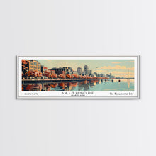 Carregar imagem no visualizador da galeria, Baltimore Maryland Panoramic Painting, Framed Canvas Print, Mid Century Modern Wall Art, Retro Pop Art Travel Poster, Office Decor, City Art