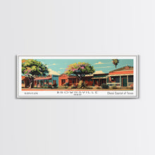 Carregar imagem no visualizador da galeria, Brownsville Texas Panoramic Painting, Framed Canvas Print, Mid Century Modern Wall Art, Retro Pop Art Travel Poster, Living Room Decor, City Art