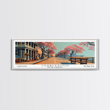 Cargar imagen en el visor de la galería, Charleston South Carolina Panoramic Painting, Framed Canvas Print, Mid Century Modern Wall Art, Retro Pop Art Travel Poster, Home Decor, City Art