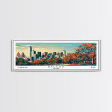 Load image into Gallery viewer, Dallas Texas Panoramic Painting, Framed Canvas Print, Mid Century Modern Wall Art, Retro Pop Art Travel Poster, Home Decor, City Art