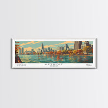 Load image into Gallery viewer, Detroit Michigan Panoramic Painting, Framed Canvas Print, Mid Century Modern Wall Art, Retro Pop Art Travel Poster, Office Decor, City Art