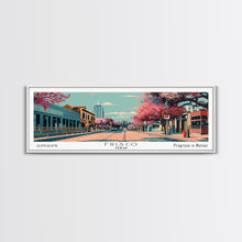 Carregar imagem no visualizador da galeria, Frisco Texas Panoramic Painting, Framed Canvas Print, Mid Century Modern Wall Art, Retro Pop Art Travel Poster, Office Decor, City Art