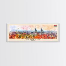 Load image into Gallery viewer, Debrecen Hungary Panoramic Travel Poster, Framed Canvas Print or Metal Wall Art, Travel Art, Home Decor, Panoramic Painting, Midcentury Art