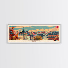 Carregar imagem no visualizador da galeria, Aarhus Denmark Panoramic Travel Poster, Framed Canvas Print or Metal Wall Art, Travel Art, Home Decor, Panoramic Painting, Midcentury Art