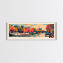Load image into Gallery viewer, Amsterdam Netherlands Travel Art, City Art, Framed Canvas Print or Metal Wall Art, Europe Travel Poster, Panoramic Wall Art, Extra Wide Wall Art