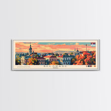 Load image into Gallery viewer, Belgrade Serbia Panoramic Travel Poster, Framed Canvas Print or Metal Wall Art, Travel Art, Home Decor, Panoramic Painting, Midcentury Art