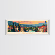 Load image into Gallery viewer, Bijeljina Bosnia Panoramic Travel Poster, Framed Canvas Print or Metal Wall Art, Travel Art, Home Decor, Panoramic Painting, Midcentury Art