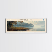 Cargar imagen en el visor de la galería, Cedar Lake Illinois Framed Canvas Print, Lake House Art, Panoramic Wide Art, Travel Poster, Minimalist Lake Painting, Home Decor