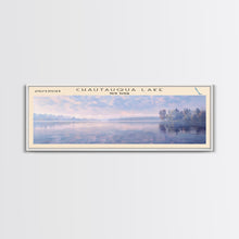 Cargar imagen en el visor de la galería, Chautauqua Lake New York Framed Canvas Print, Lake House Art, Panoramic Wide Wall Art, Travel Poster, Modern Lake Painting, Nature Art