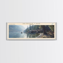Load image into Gallery viewer, Detroit Lake Oregon Framed Canvas Print, Lake House Decor, Panoramic Wall Art, Travel Poster, Rustic Lake Painting, Nature Art