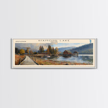 Load image into Gallery viewer, Diamond Lake Oregon Framed Canvas Print, Lake House Art, Panoramic Wall Art, Travel Poster, Modern Lake Painting, Home Decor
