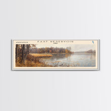 Load image into Gallery viewer, East Reservoir Ohio Framed Canvas Print, Lake House Art, Panoramic Wall Art, Travel Poster, Modern Lake Painting, Nature Art