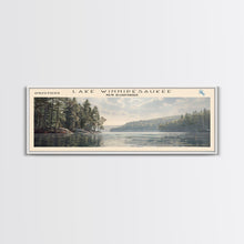 Load image into Gallery viewer, Lake Winnipesaukee Framed Canvas Print, Lake House Decor, Panoramic Wall Art, Travel Poster, Landscape Painting, Modern Art