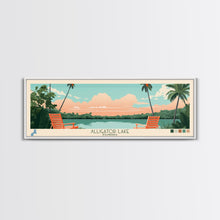 Load image into Gallery viewer, Alligator Lake Florida Framed Canvas Print, Panoramic Travel Poster, Pop Art, Midcentury Modern Wall Art, Scenic Bedroom Decor